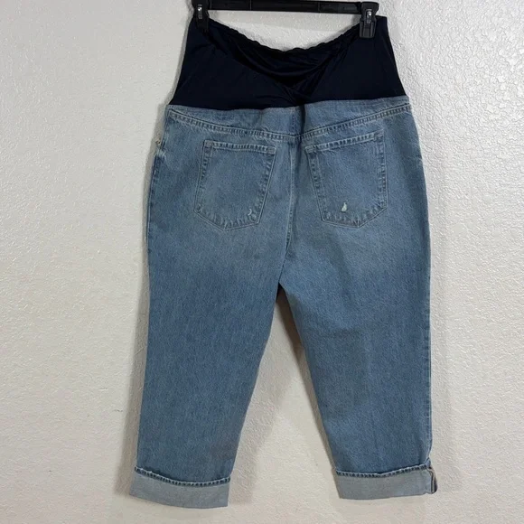 Isabel Vintage Maternity Distressed Blue Denim Capri Jeans with Panel,Size 16. - Picture 7 of 14
